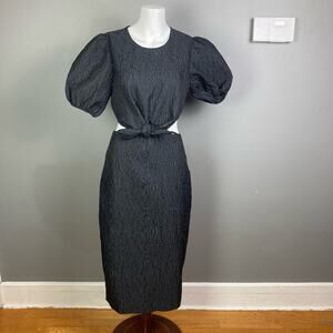 J. Crew Collection dress size 4 cutout black NWT puff sleeve pencil long midi